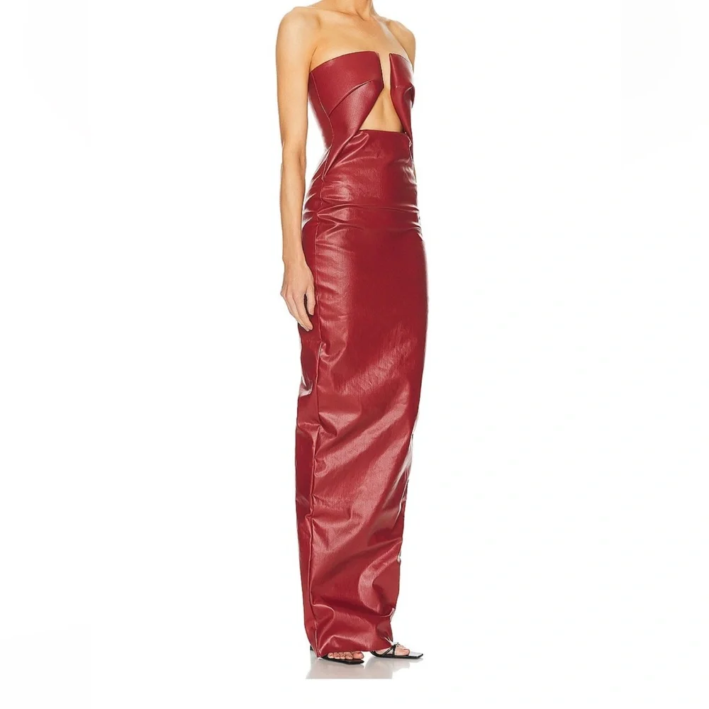 Rick Owen’s Red Leather Look Prong Dress Waxed Denim size 6 IT 42 - Picture 4 of 9